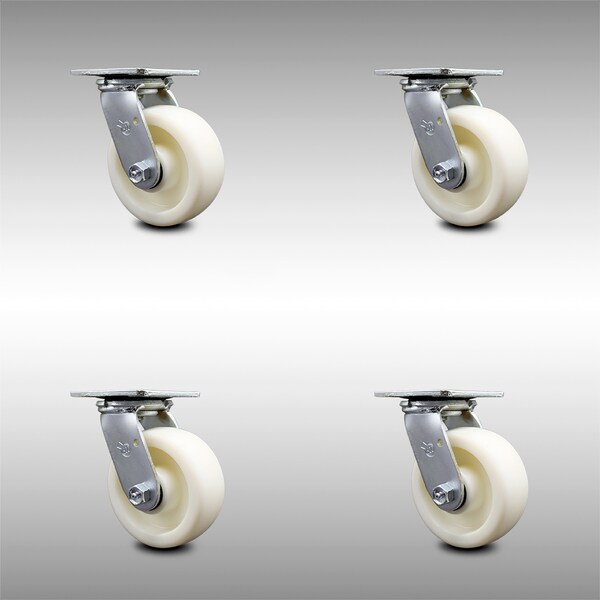 5 Inch Stainless Steel Nylon Wheel Swivel Caster Set with Ball Bearings SCC